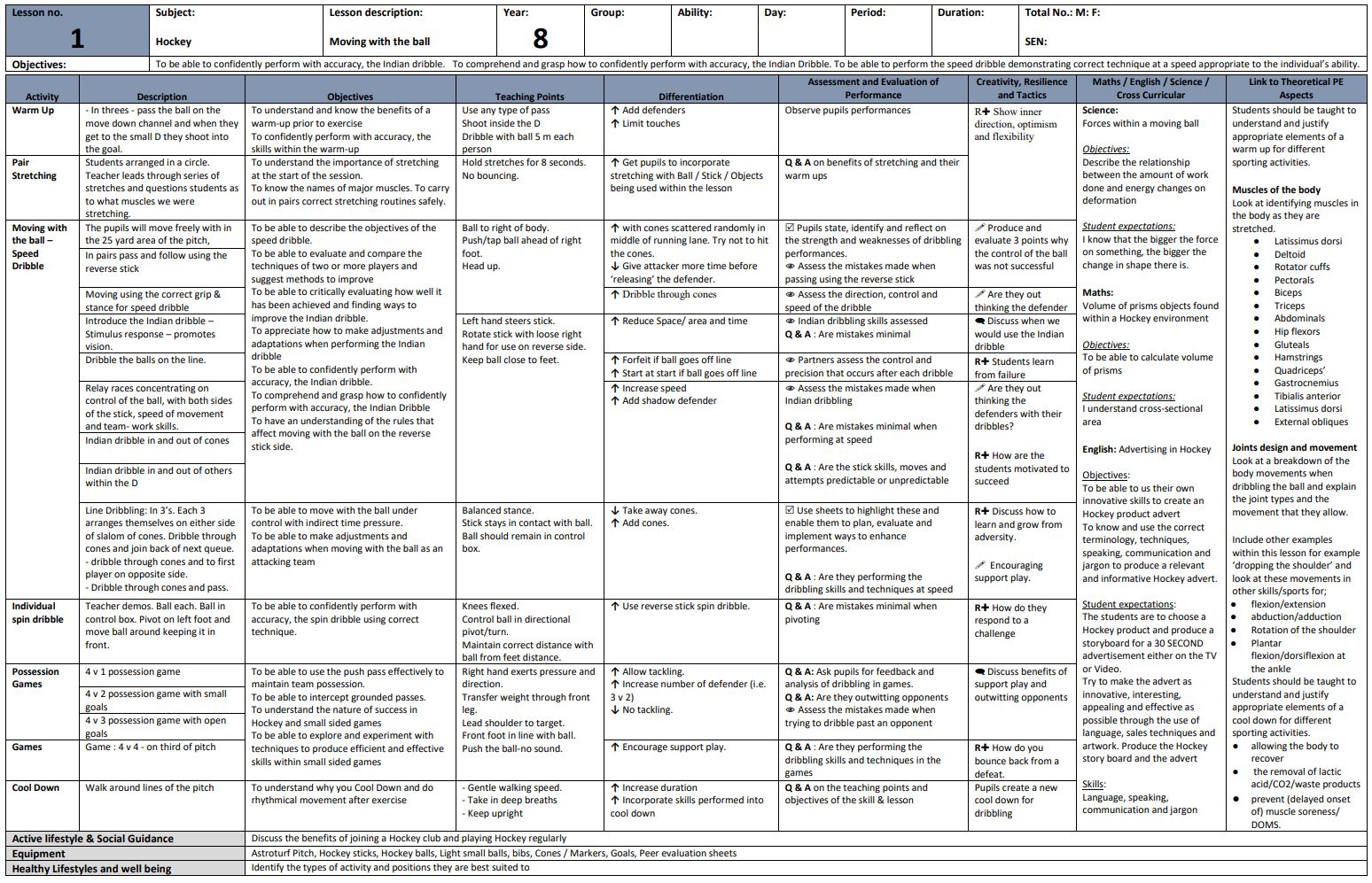 Hockey Lesson Plans (KS3)