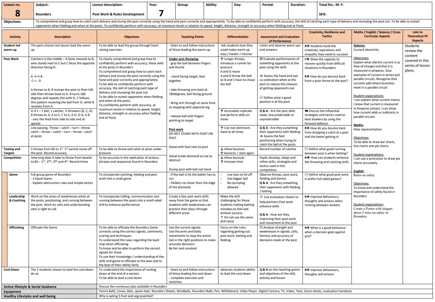 Rounders Lesson Plans (KS3)