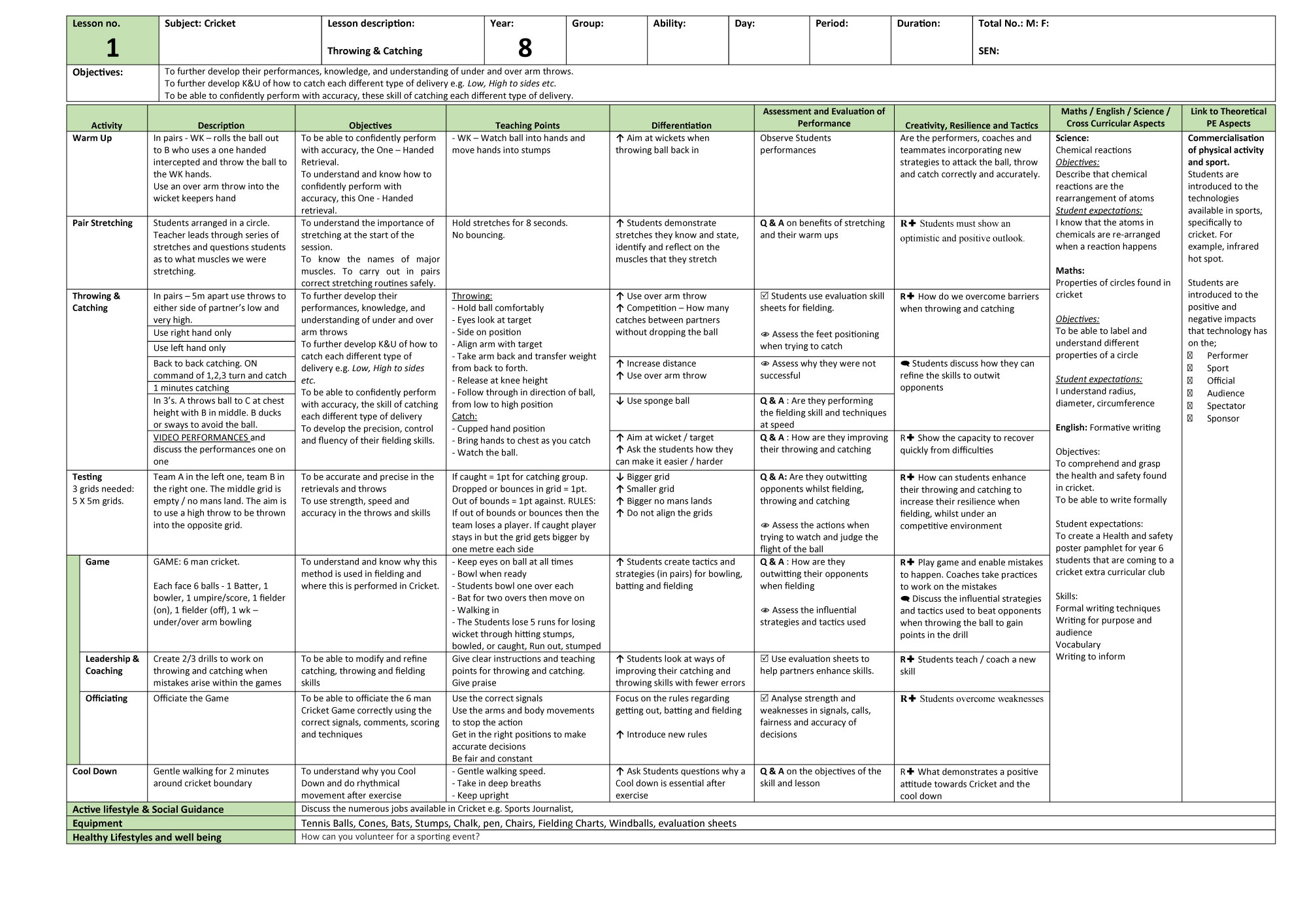 Cricket Lesson Plans (KS3 & KS4) (All lessons)