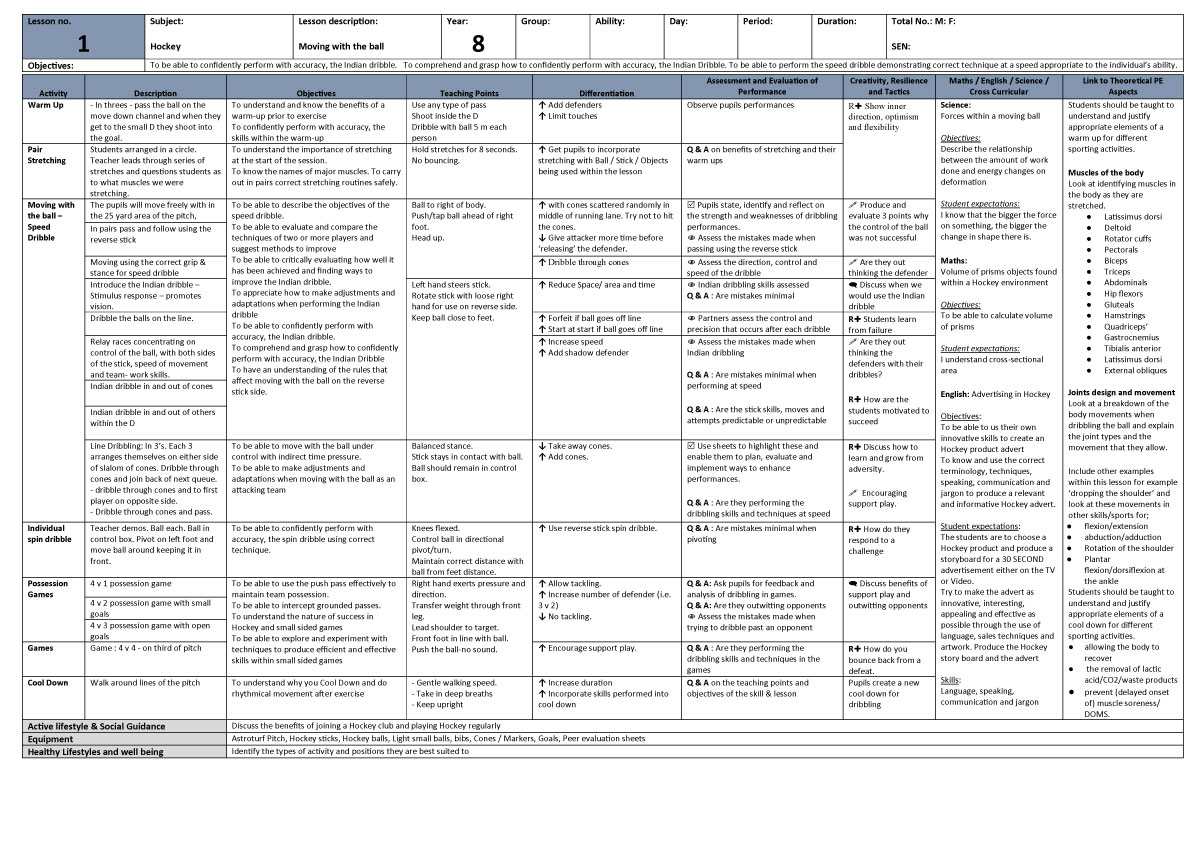 Hockey Lesson Plans (KS3 & KS4) (All lessons)