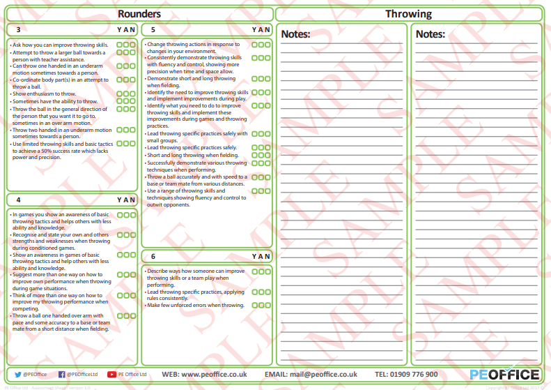 Rounders - Evaluation sheets - Throwing