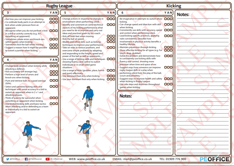 Rugby League - Evaluation sheets - Kicking