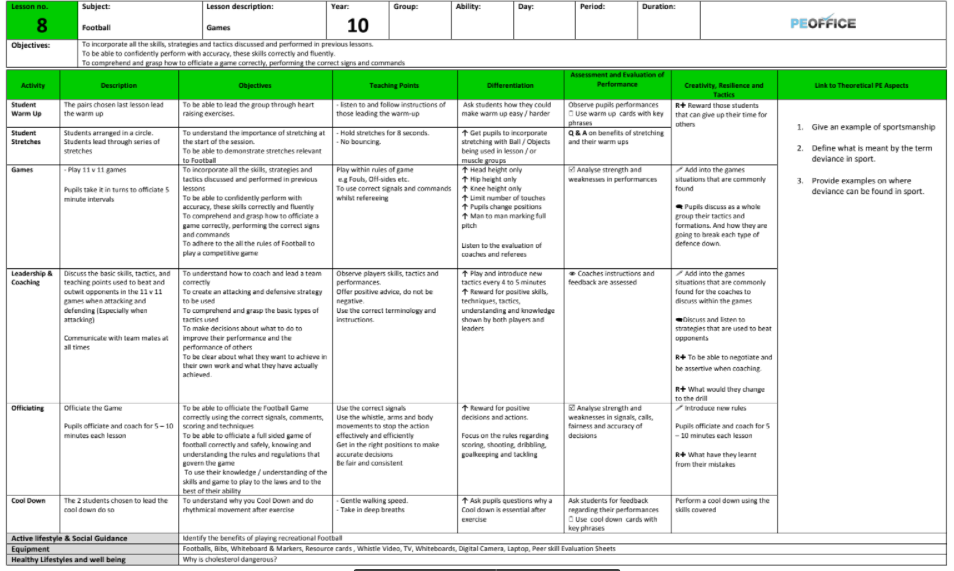 Football Lesson Plans (KS4)